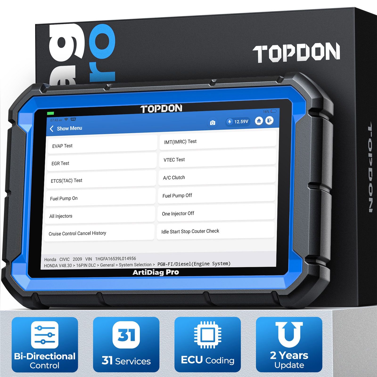 TOPDON ArtiDiag Pro Outil de balayage de diagnostic bidirectionnel avec codage ECU, 31 fonctions de réinitialisation, FCA Autoauth, 2 ans de mise à jour gratuite
