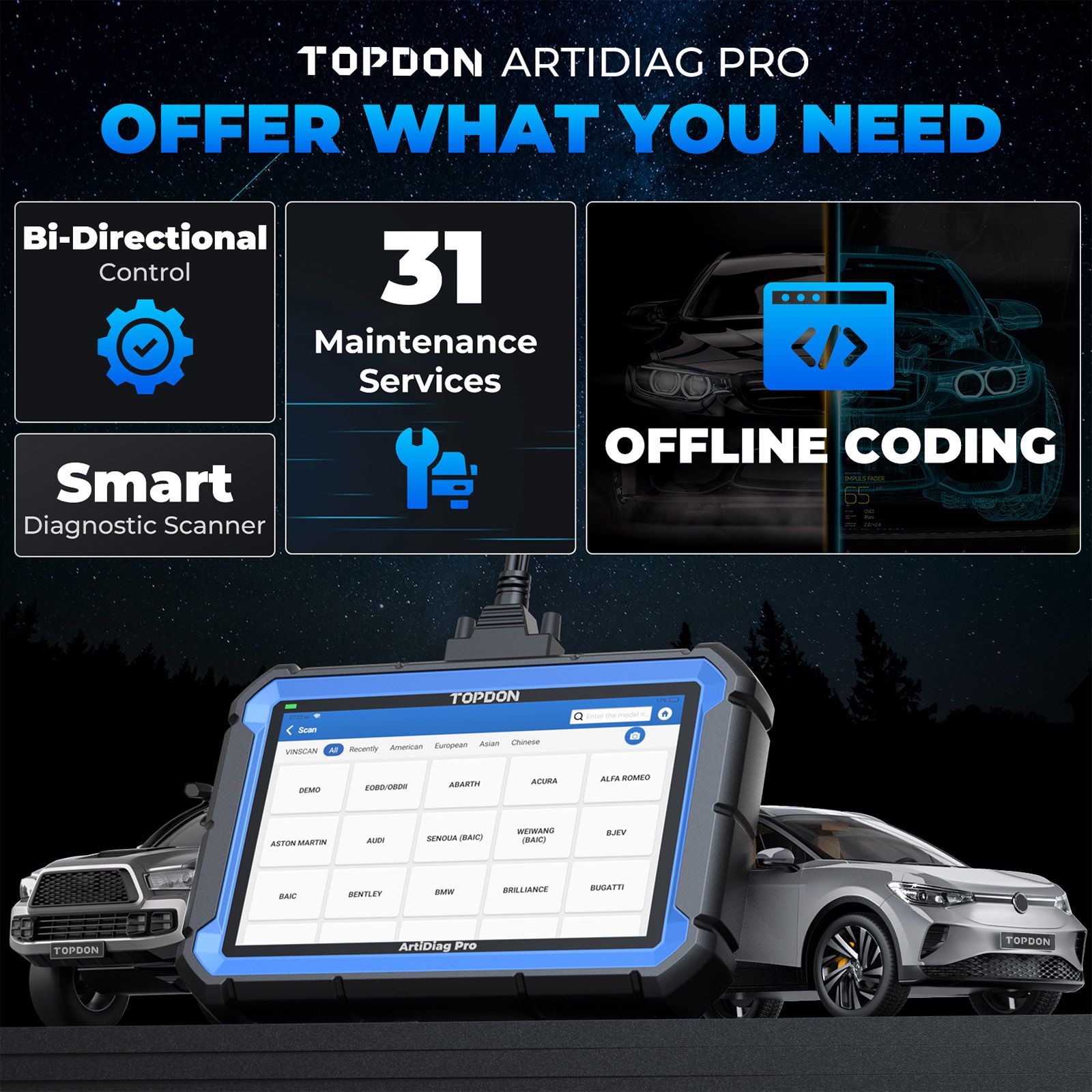 TOPDON ArtiDiag Pro Outil de balayage de diagnostic bidirectionnel avec codage ECU, 31 fonctions de réinitialisation, FCA Autoauth, 2 ans de mise à jour gratuite