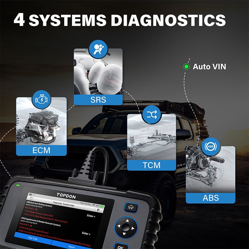 Toppon artidiag600 OBD2 scanner outil de diagnostic automobile autodiagnostic autodiagnostic ABS SRS test moteur autoscanner mise à jour gratuite