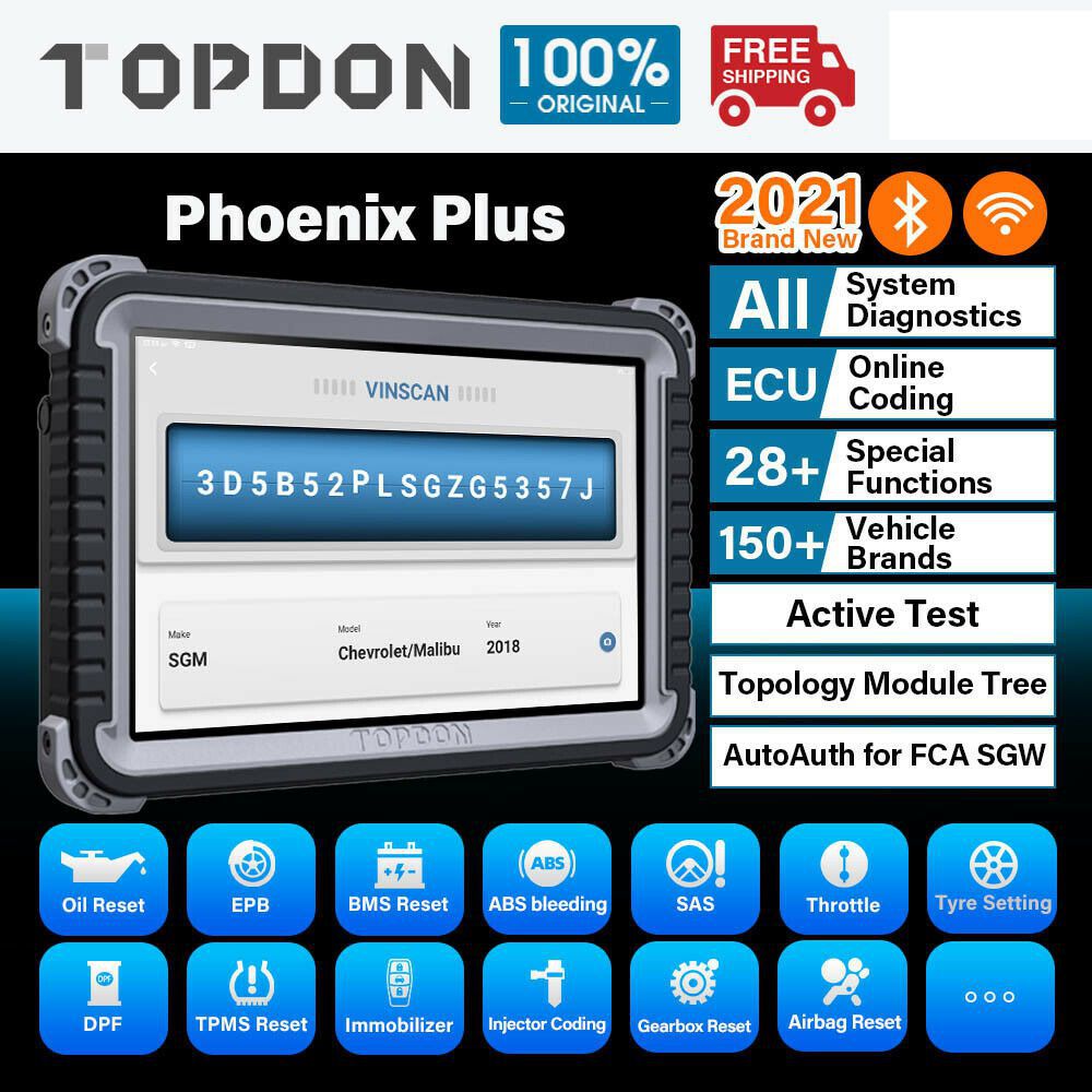 Topdon Phoenix plus Automotive Diagnostic tool OBD2 II full functional diagnostics 2 years Free Online Update