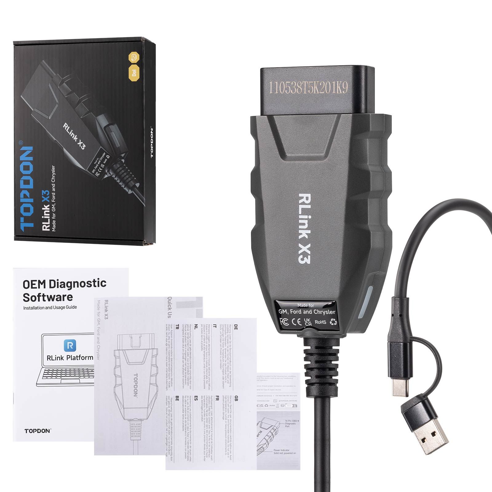 Programmateur Pass-thru TOPDON RLink X3 J2534 2026 pour marques américaines – GM, Ford und Chrysler