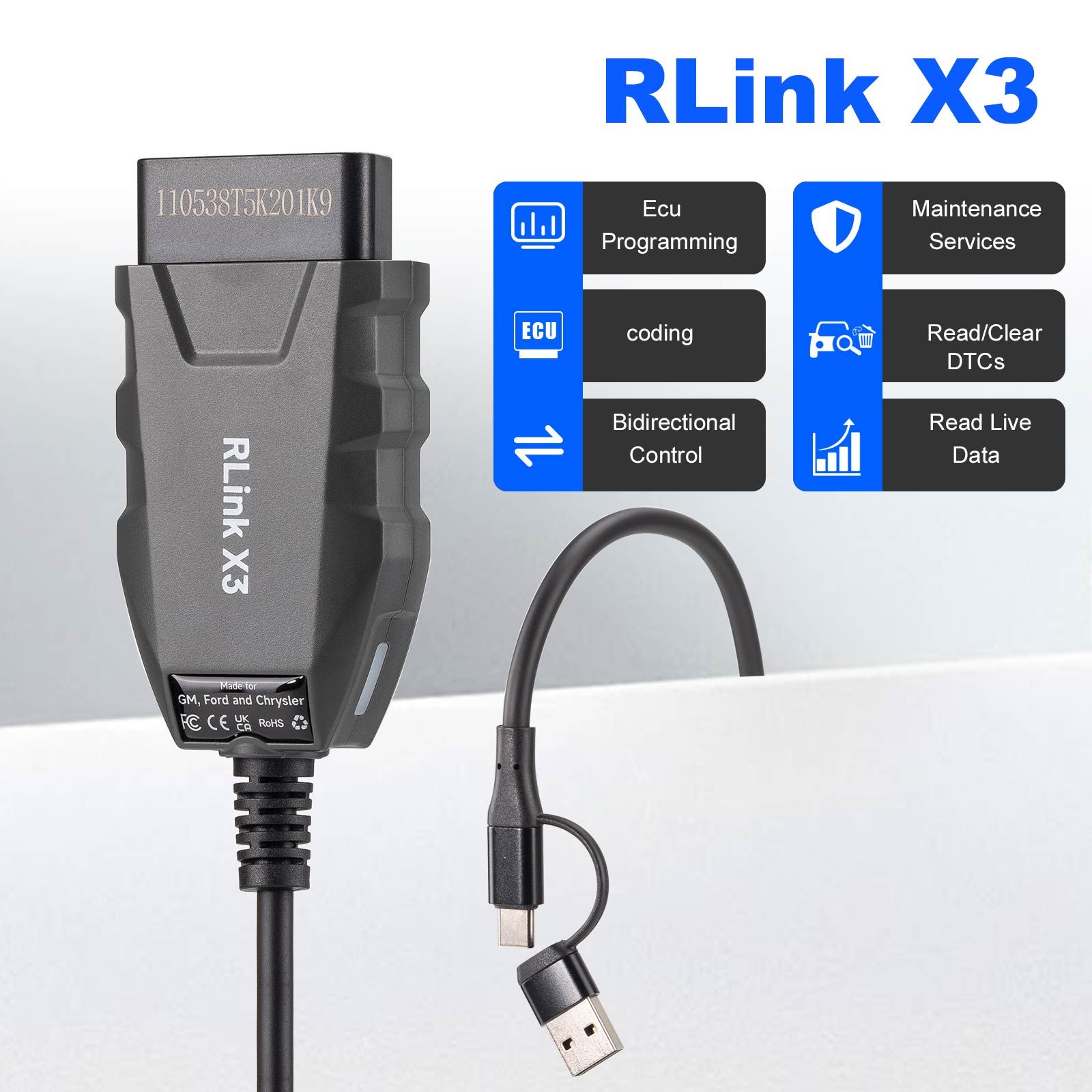 Programmateur Pass-thru TOPDON RLink X3 J2534 2026 pour marques américaines – GM, Ford und Chrysler