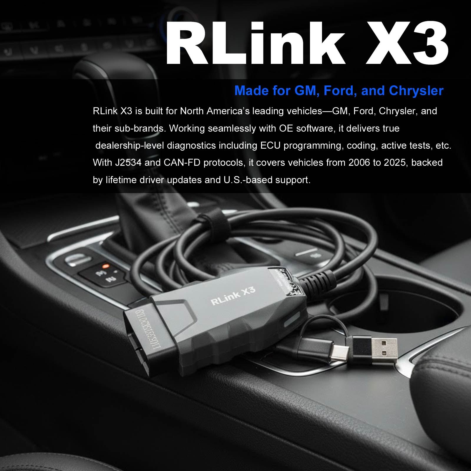 Programmateur Pass-thru TOPDON RLink X3 J2534 2026 pour marques américaines – GM, Ford und Chrysler