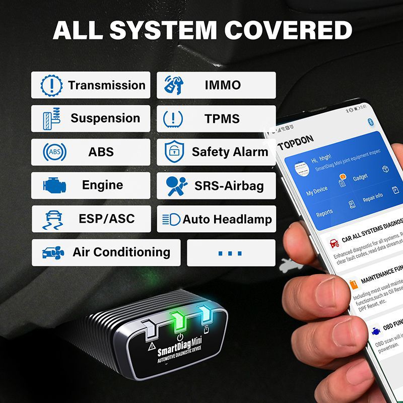 Topdon smartdiag Mini OBD2 Bluetooth scanner car OBD2 Automotive Diagnostic tool TPMS SRS immo key code reader PK thinkcar autel