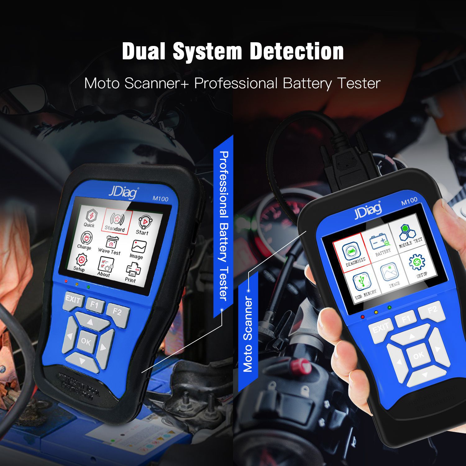 Jdiag M100 Universal Motorcycle Scan tool + 12V Battery tester Dual System Motorcycle Scan tool (for KAWASAKI Honda Yamaha)