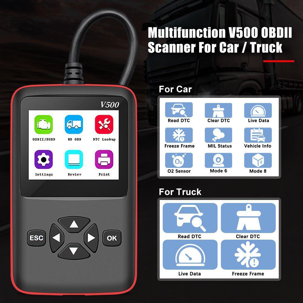12V / 24V V500 OBD2 Engine j1939 j1587 j1708 Reader Cr - HD Heavy Duty Truck and car scanner