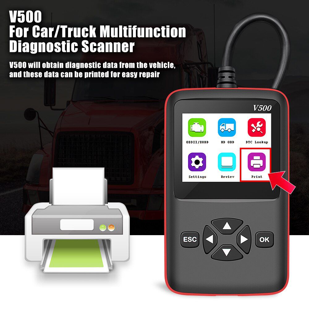 12V / 24V V500 OBD2 Engine j1939 j1587 j1708 Reader Cr - HD Heavy Duty Truck and car scanner