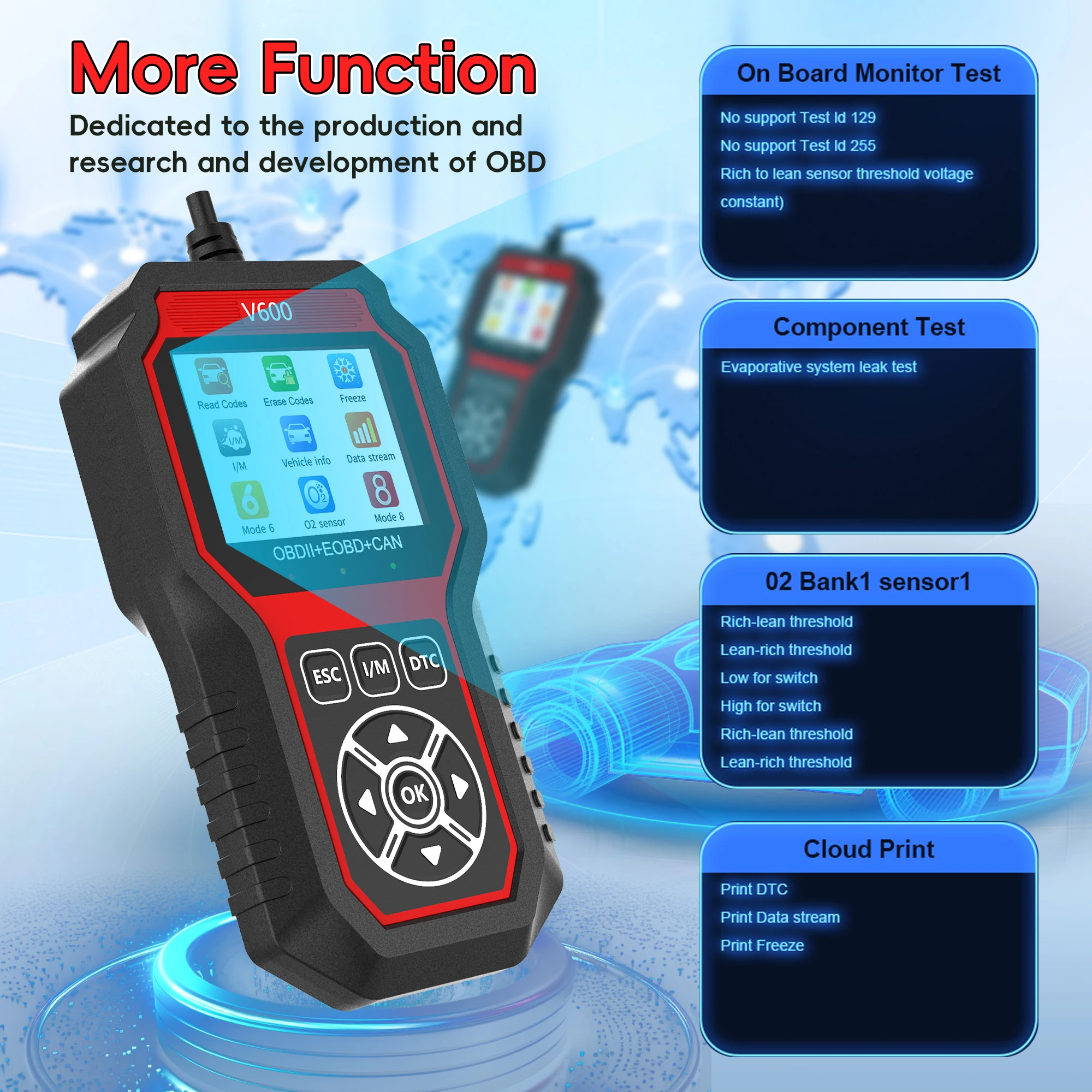 Outil de Diagnostic Automobile V600 – Lecture des Codes DTC, Test du Capteur d’Oxygène, Détection de Tension de Batterie, Scanner OBD2 Professionnel