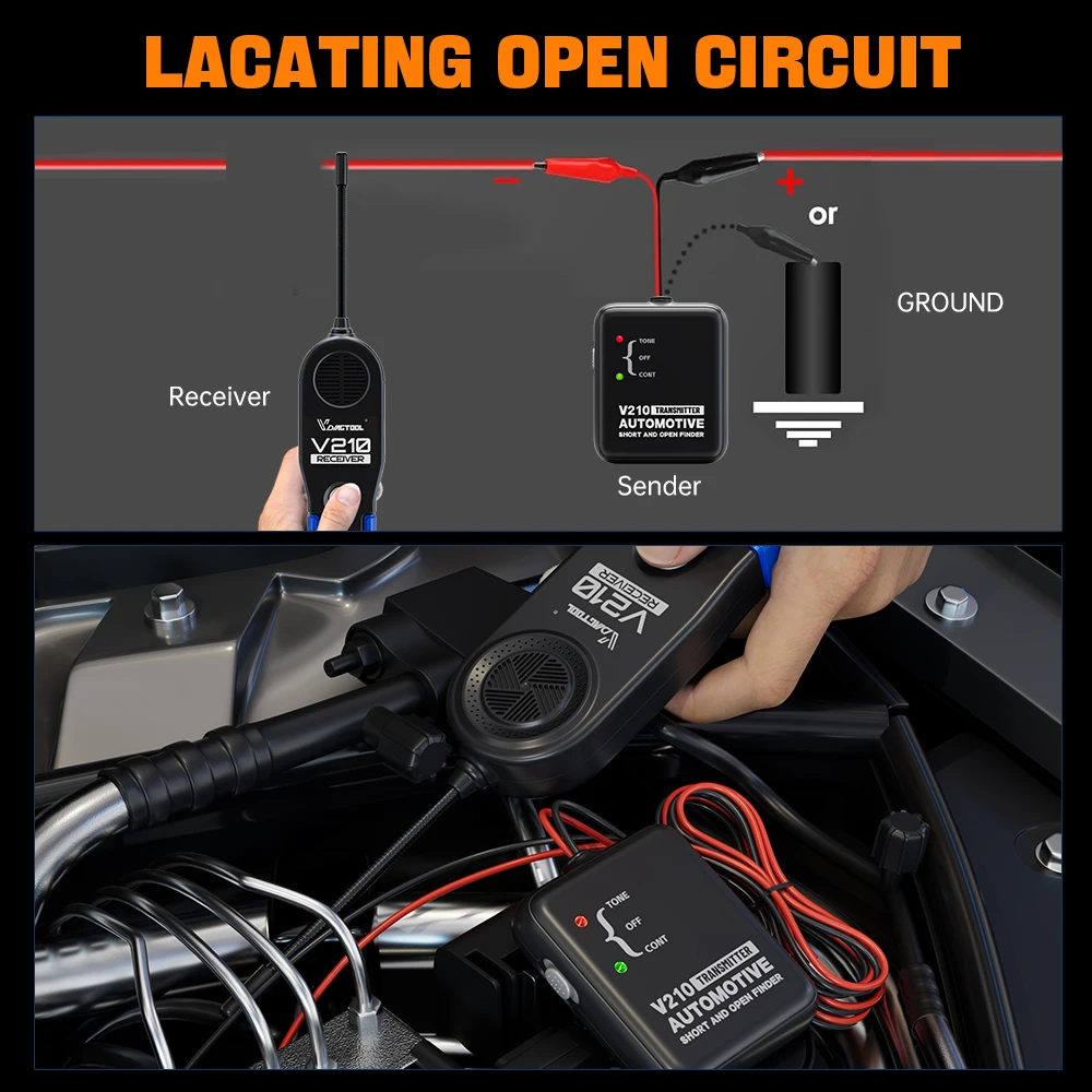 VDIAGTOOL V210 Testeur de Circuit Automobile – Détecteur de Coupure et Court-Circuit, Localisateur de Câbles Défectueux