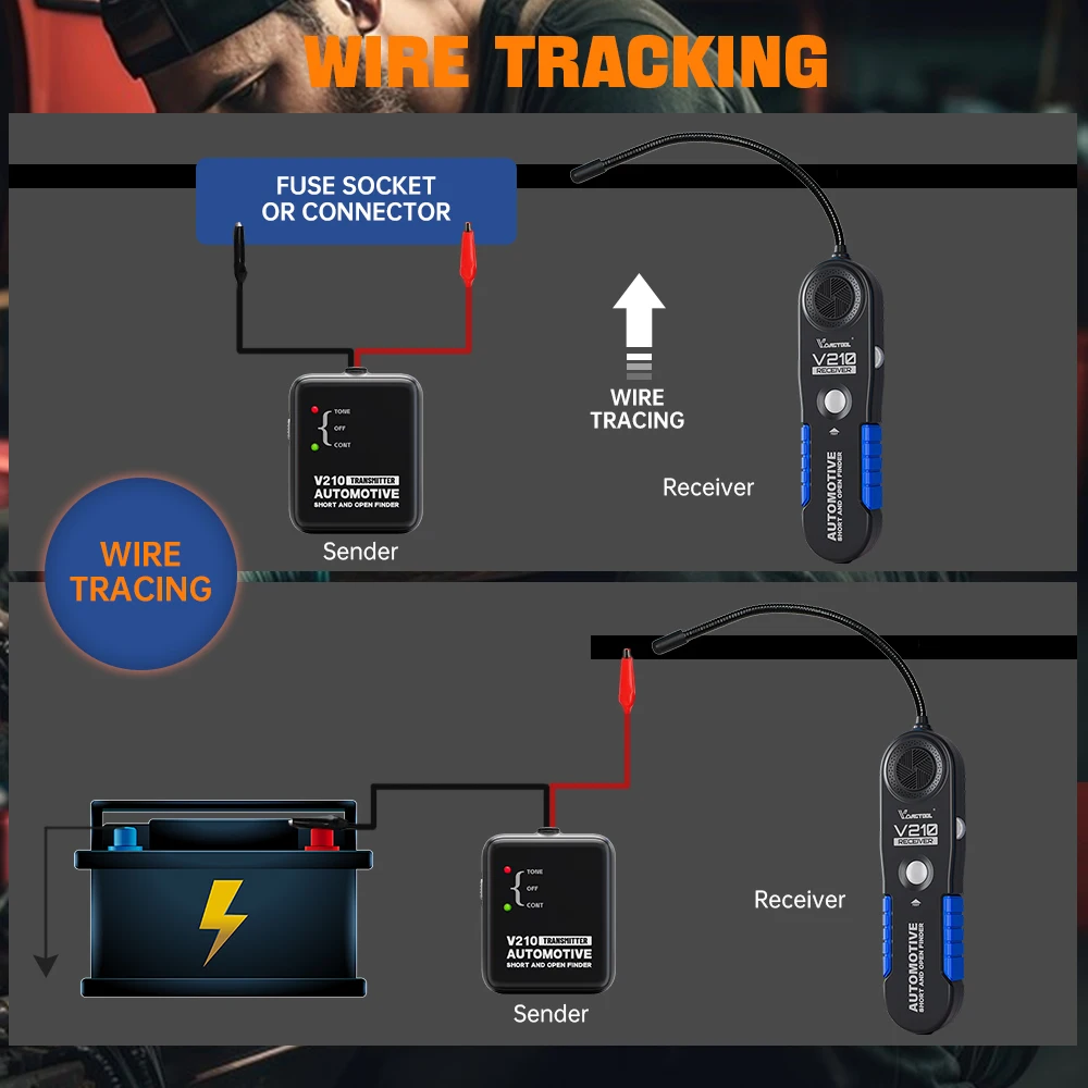 VDIAGTOOL V210 Testeur de Circuit Automobile – Détecteur de Coupure et Court-Circuit, Localisateur de Câbles Défectueux