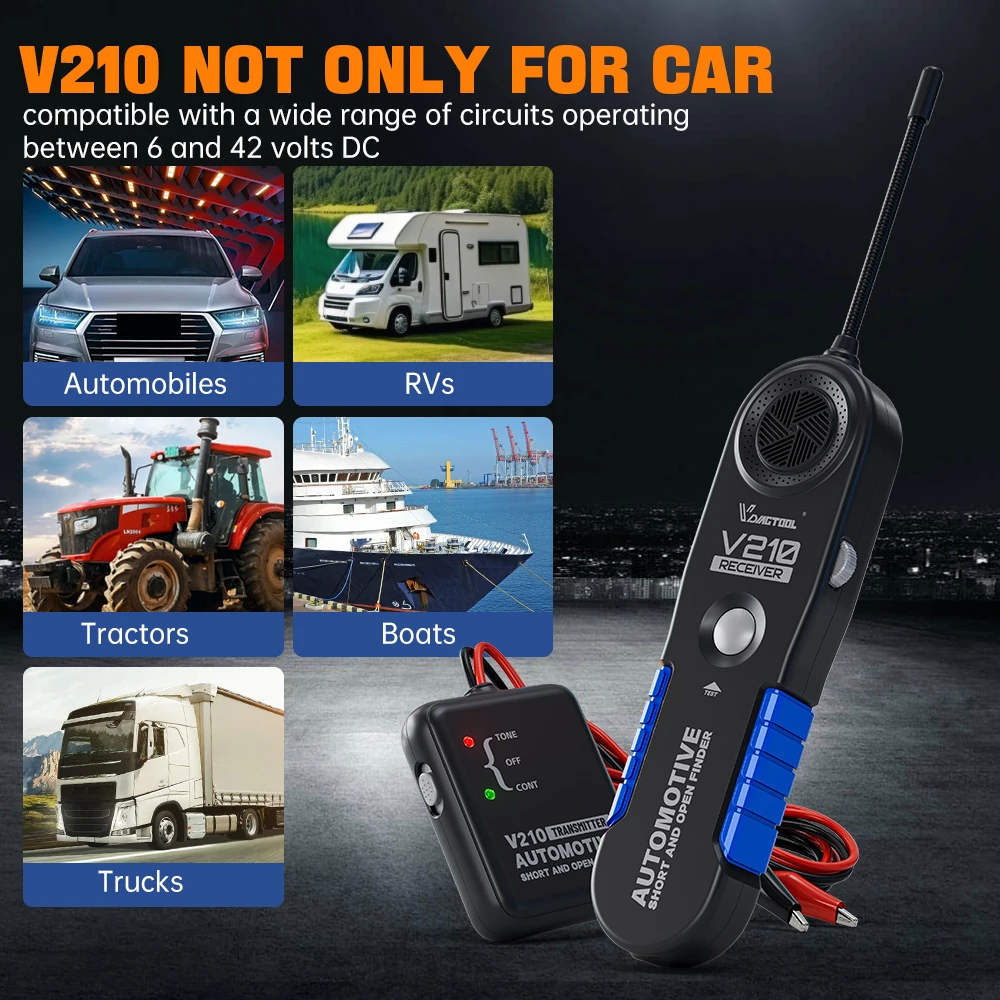 VDIAGTOOL V210 Testeur de Circuit Automobile – Détecteur de Coupure et Court-Circuit, Localisateur de Câbles Défectueux