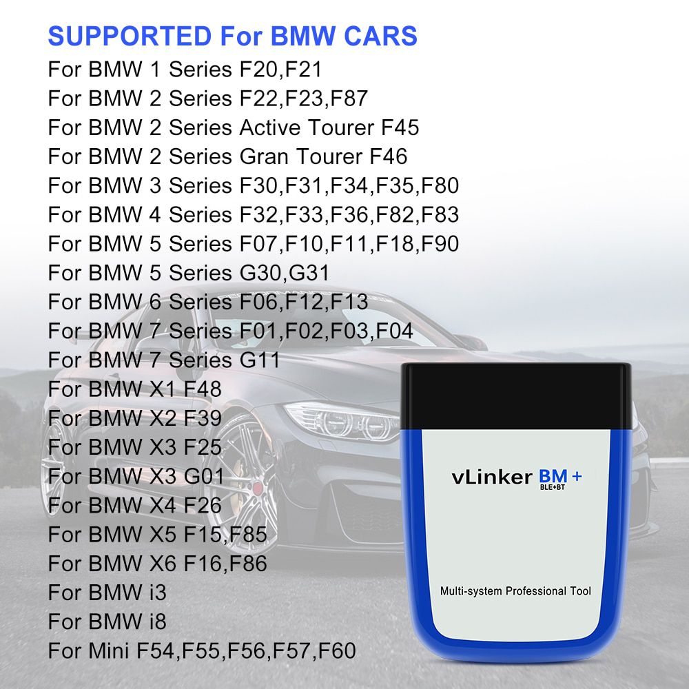 Vgate vlinker BM elm327 OBD2 scanner pour BMW scanner wifi obd 2 Automotive Diagnostic tool bimercode Bluetooth compatible Elm 327 V 1 5