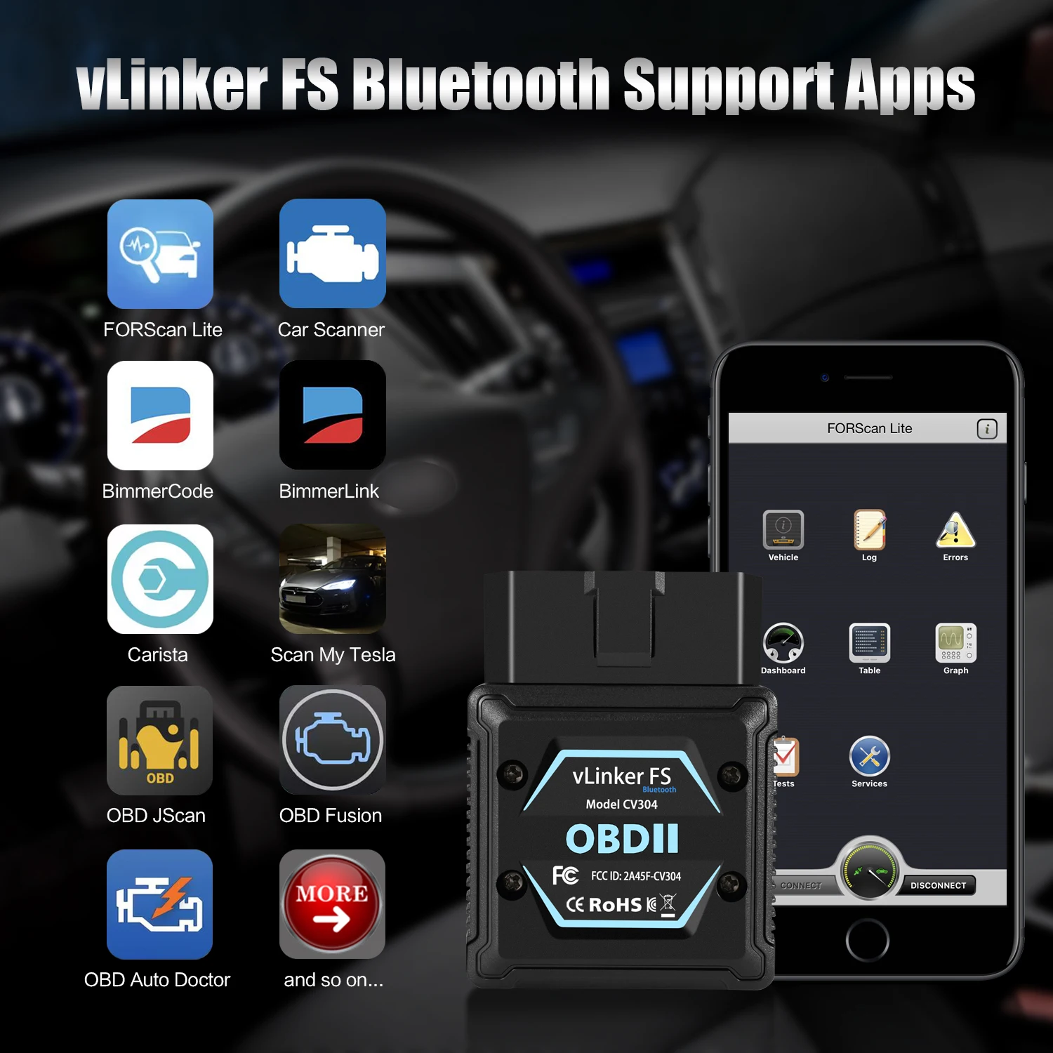Vgate vLinker FS BT – Scanner OBD2 Bluetooth pour Ford FORScan avec support HS/MS CAN