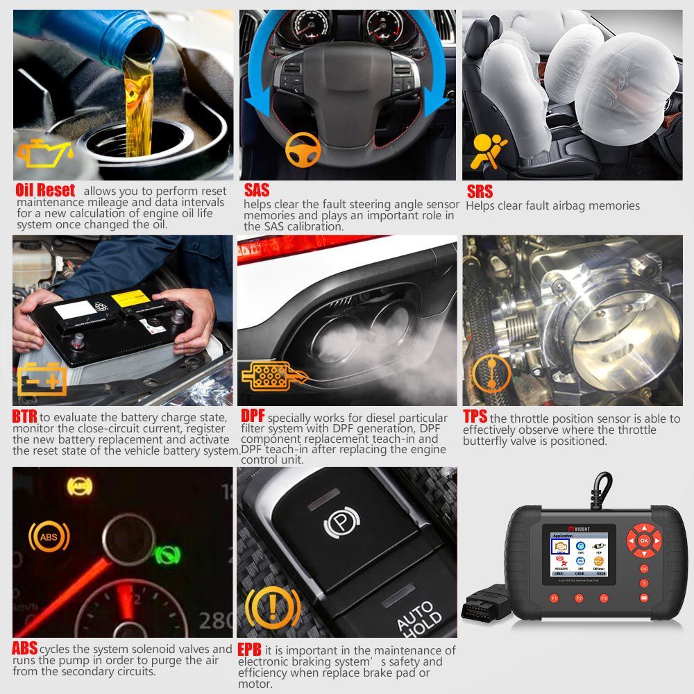 VIDENT iLink450 ABS & SRS reset /DPF/Battery Configuration Outil de service complet