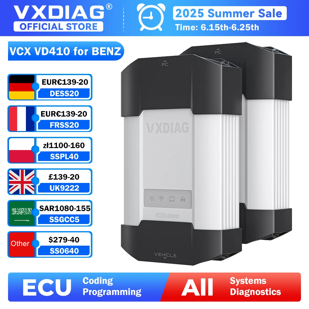VXDIAG VCX DoIP VD410 pour l'outil de diagnostic de niveau de concessionnaire du scanner de diagnostic de voiture OBD2 de Mercedes Benz C6 Codage J2534 de l'ECU