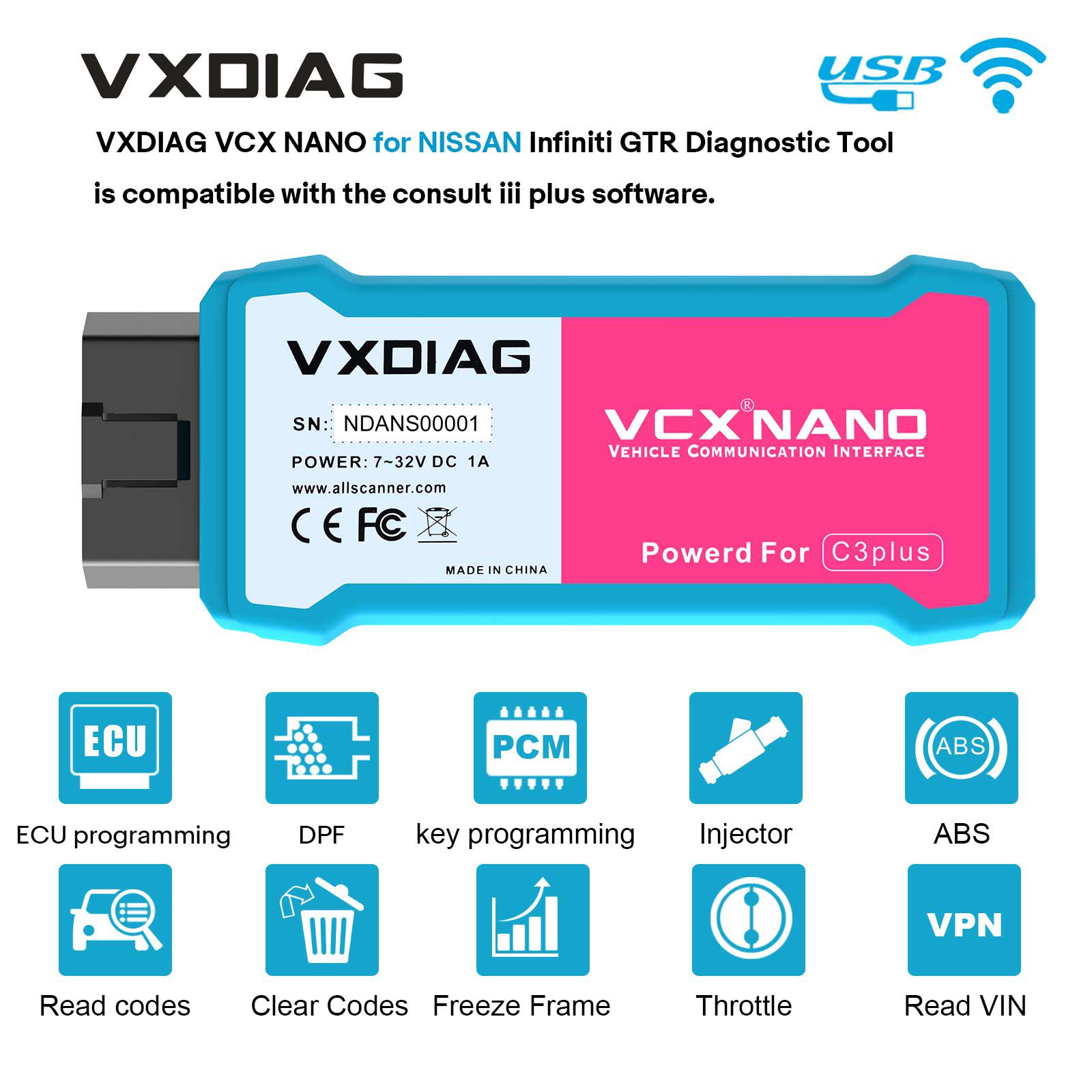 2024 VXDIAG VCX NANO pour la version WiFi de l'outil de diagnostic NISSAN Infiniti GTR prend en charge la programmation