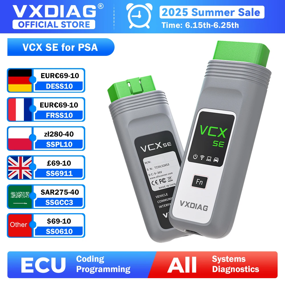 VXDIAG VCX SE pour Peugeot Outil de diagnostic pour Citroen Voiture OBD2 Lecteur de code de scanner ECU Codage J2534 Programmation DoIP pour PSA