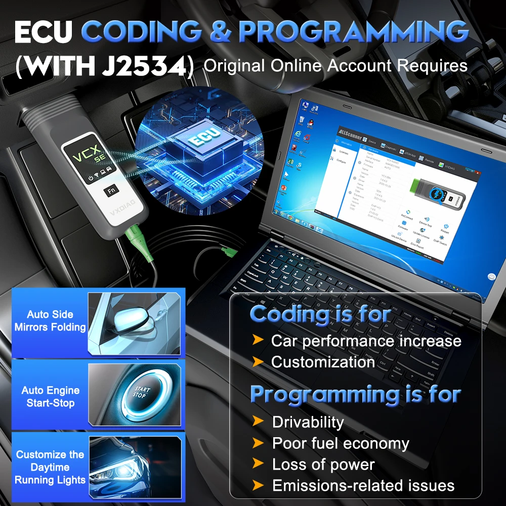 VXDIAG VCX SE pour Peugeot Outil de diagnostic pour Citroen Voiture OBD2 Lecteur de code de scanner ECU Codage J2534 Programmation DoIP pour PSA