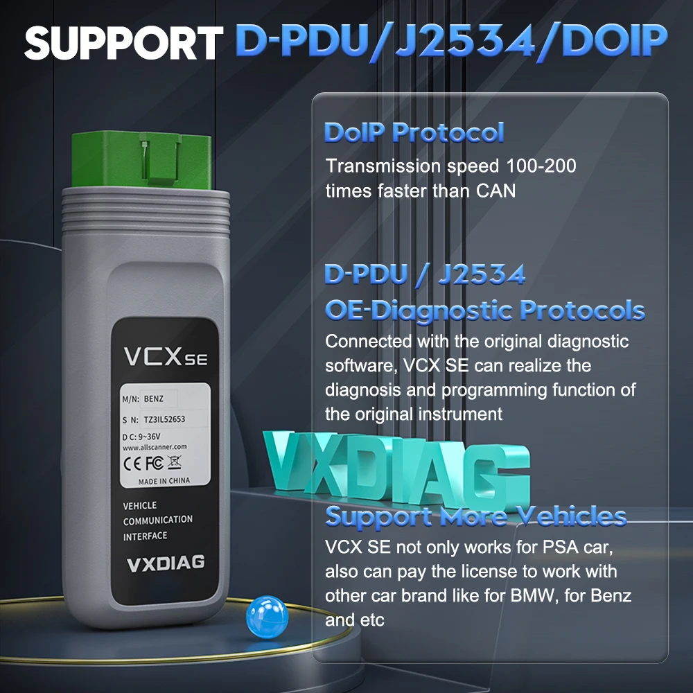 VXDIAG VCX SE pour Peugeot Outil de diagnostic pour Citroen Voiture OBD2 Lecteur de code de scanner ECU Codage J2534 Programmation DoIP pour PSA