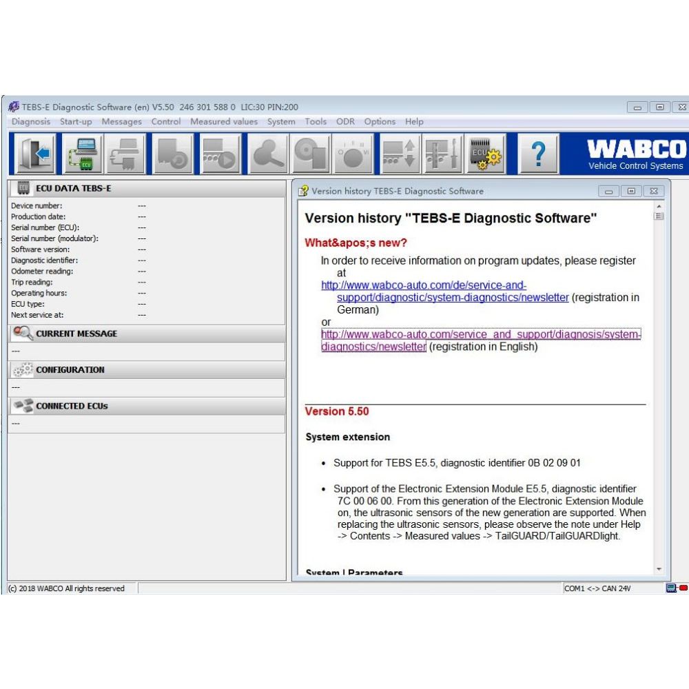 Wabco Diagnostic Software wabco tebs - e 5.50 + pin Calculator Installation service support English and German Russian