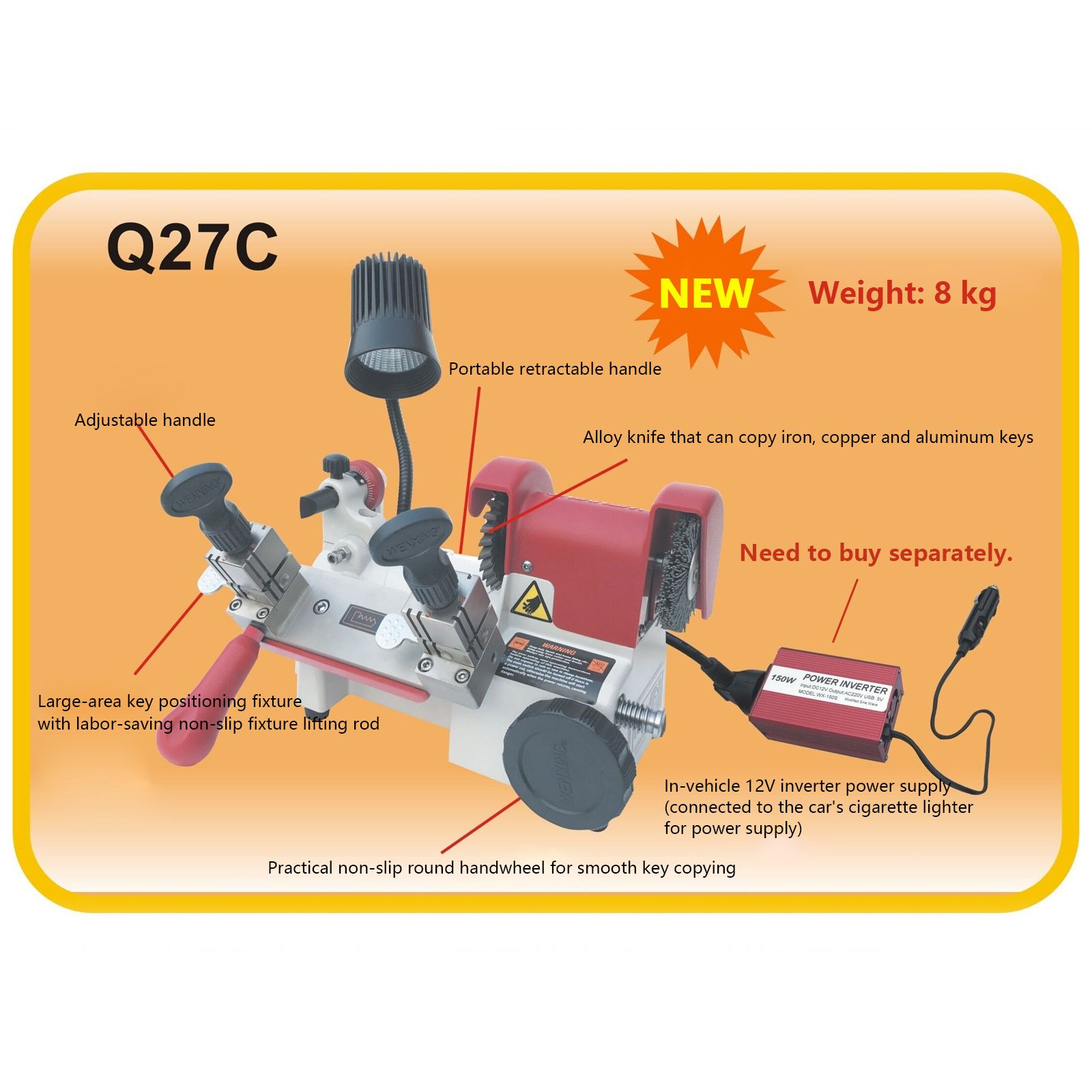 WENXING Q27C (sans onduleur) Portable AC & DC Double-purpose Single-head Manual Key Cutter Machine