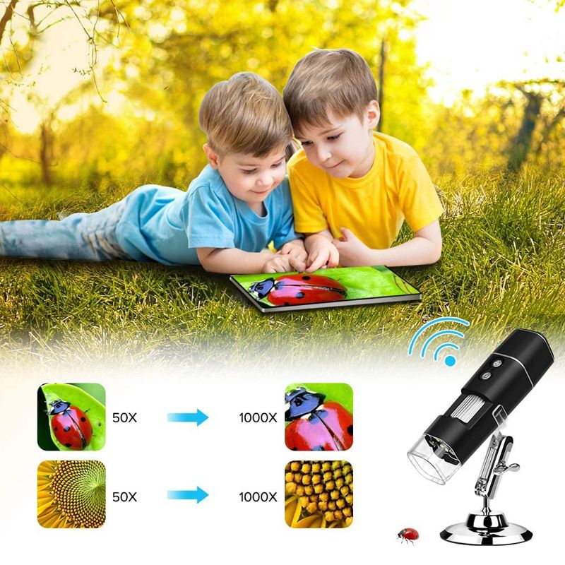 Microscope numérique sans fil 1080p HD 2mp 8 LED Usb Microscope 50x à 1000x zoom wifi zoom zoom zoom compatible avec l'endoscope portatif