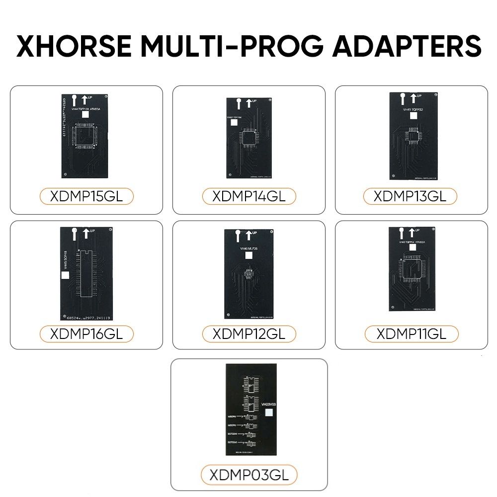 Adaptateurs de programmateur multi prog Xhorse XDMP03GL VH23 / XDMP11GL VH43 / XDMP12GL VH40 / XDMP13GL VH41 / XDMP14GL VH42 / XDMP15GL VH44 / XDMP16GL VH45 etc.