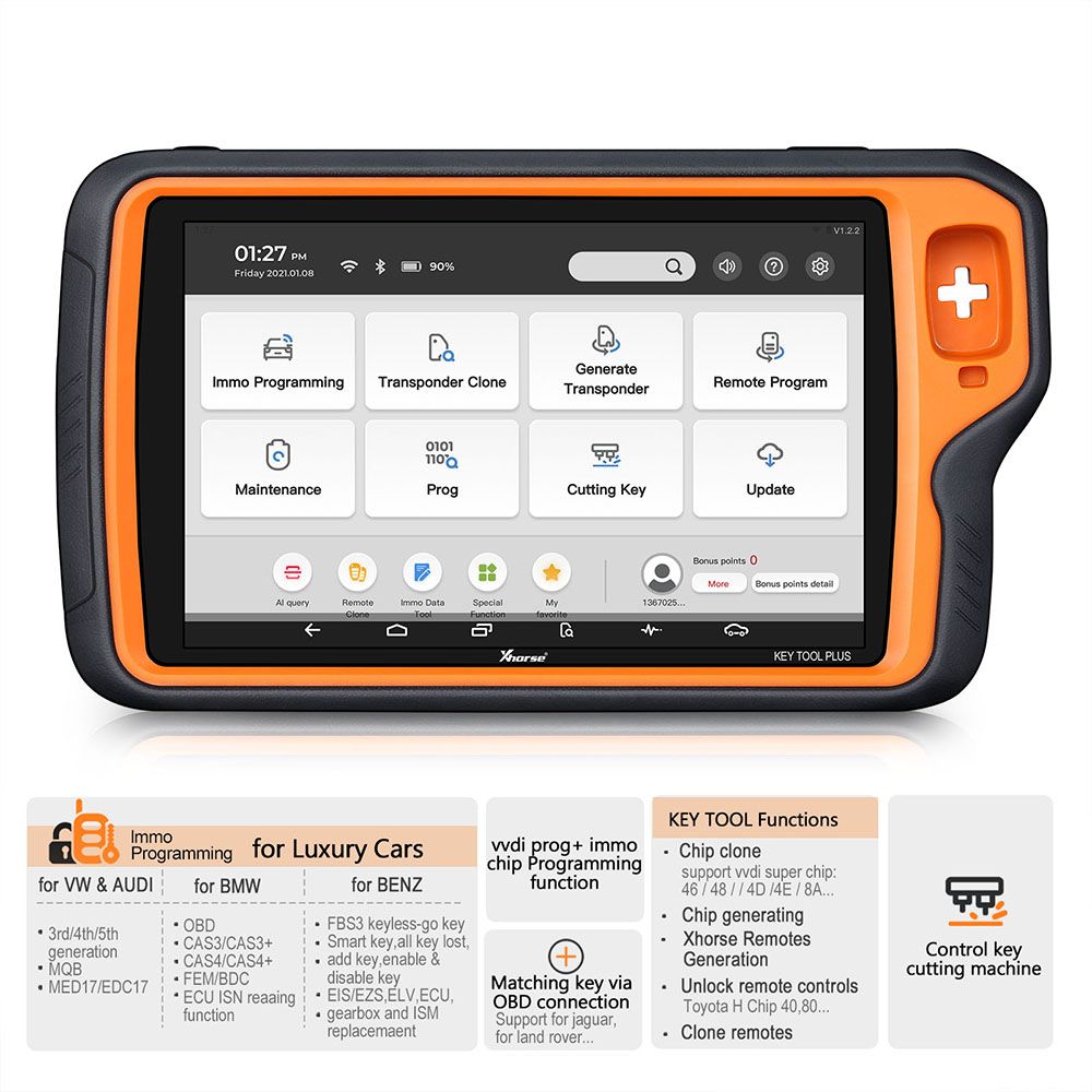 Xhorse VVDI Key Tool Plus Pad Global Advanced Full Version Obtenez gratuitement un jeton de Mo illimité et 3 jetons ID48 96bit par jour pendant un an