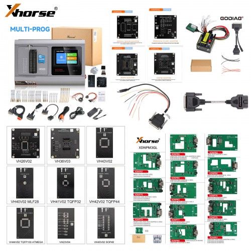 Xhorse Multi Prog Programmer + Adaptateurs exclusifs + Adaptateurs MQB48 + Adaptateur MQB-RH850 + GODIAG ECU GPT Boot AD et G-V ECU Cable Bundle Kit