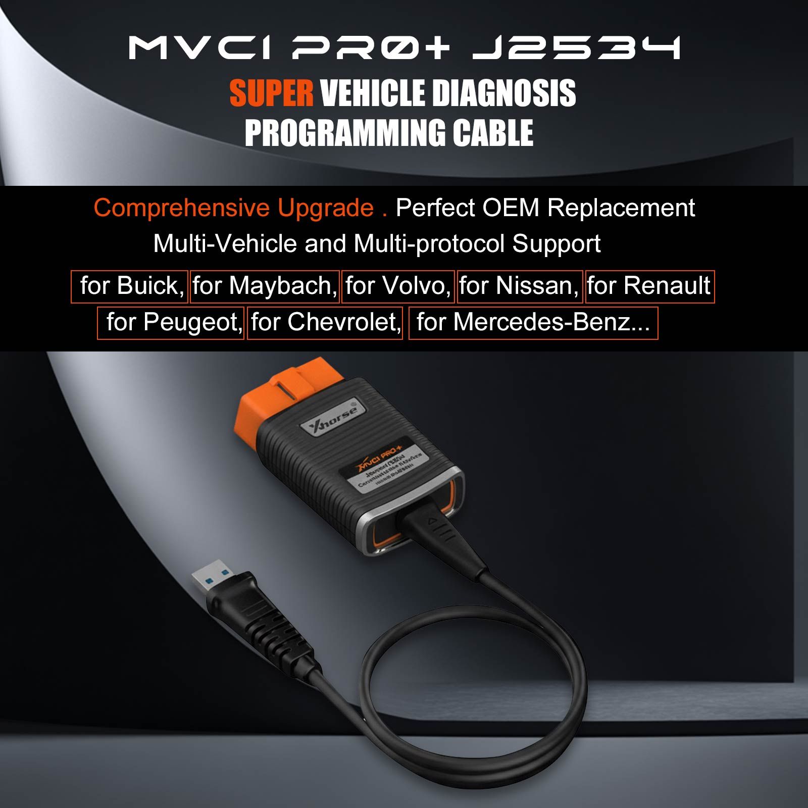 XHORSE XDMVJPGL MVCI PRO J2534 2ème génération câble de programmation de diagnostic de véhicule pour Benz/Volvo/Nissan/Renault/Peugeot/GM/Volkswagen/Toyota