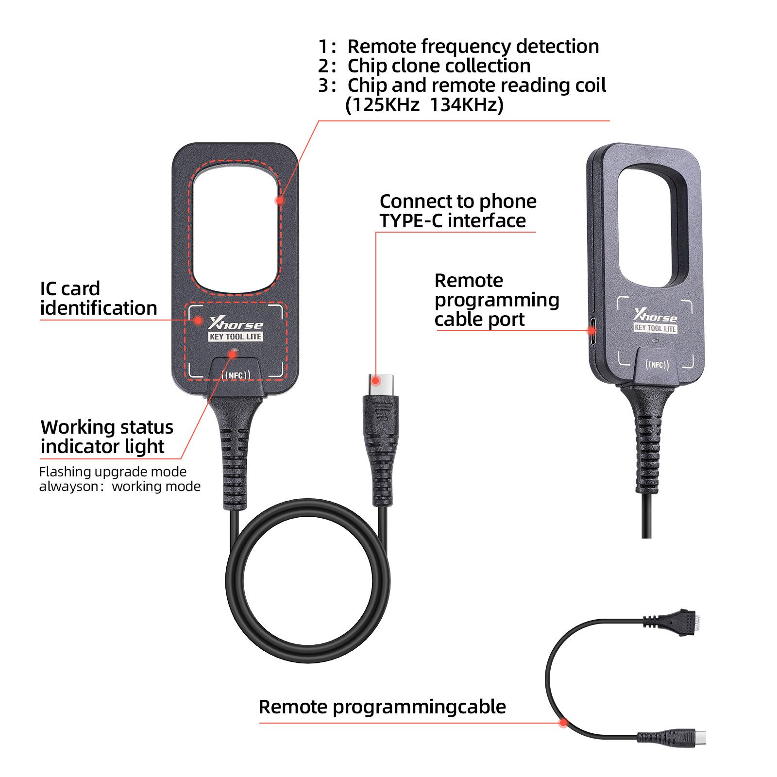 Xhorse VVDI BEE Key Tool Lite Détection de fréquence Transpondeur Clone Travail sur téléphone Android