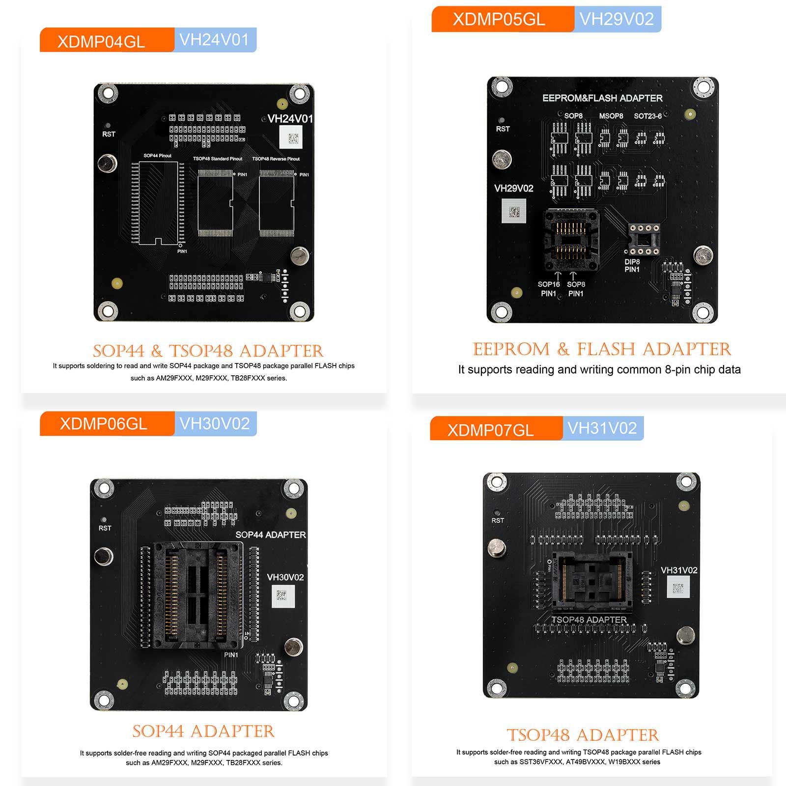 Xhorse VVDI Multi Prog Programmer avec VH24 SOP44 & TSOP48+VH29 EEPROM & FLASH+VH30 SOP44+VH31 TSOP48 EEPROM Adaptateurs