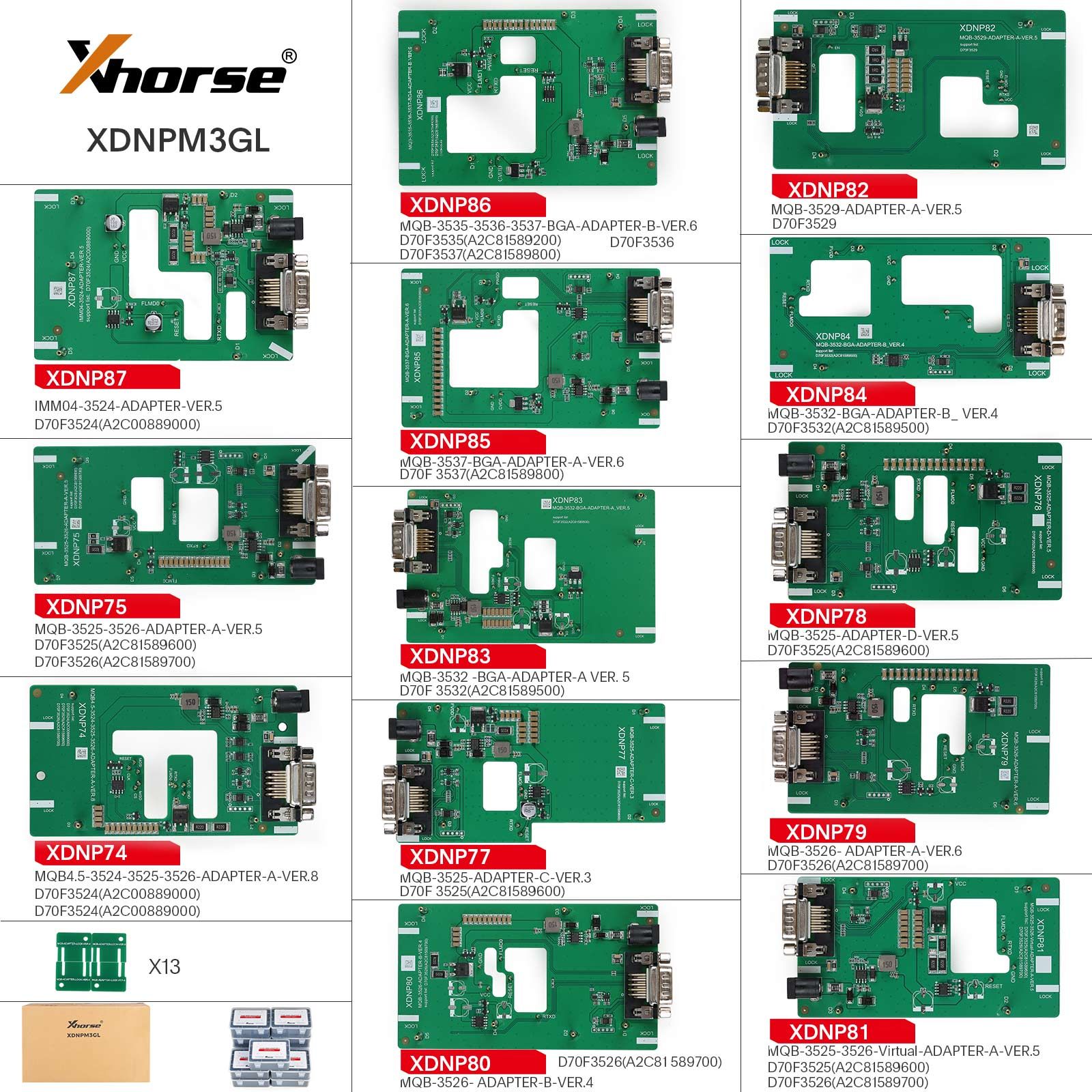Programmateur multi-prog Xhorse Multi Prog avec adaptateurs sans soudure MQB48 XDNPM3GL 13pcs