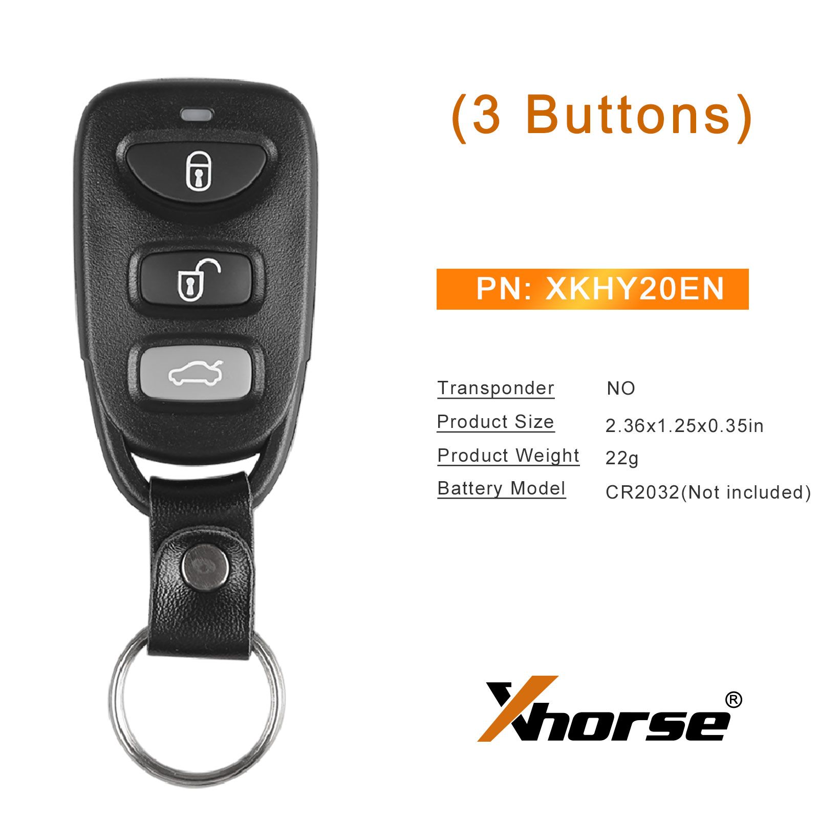 XHORSE XKHY20EN Hyundai Type 3 Boutons Deuxième génération Universal Remote Key 5pcs / lot