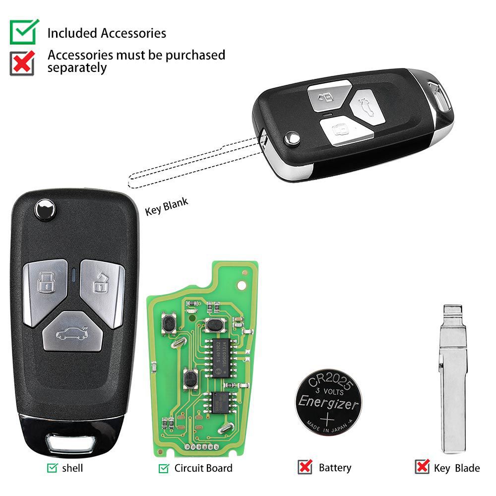 Xhorse xkau01en Wire Universal Flip Remote Key 3 button for AUDI 5 PCS / Batch