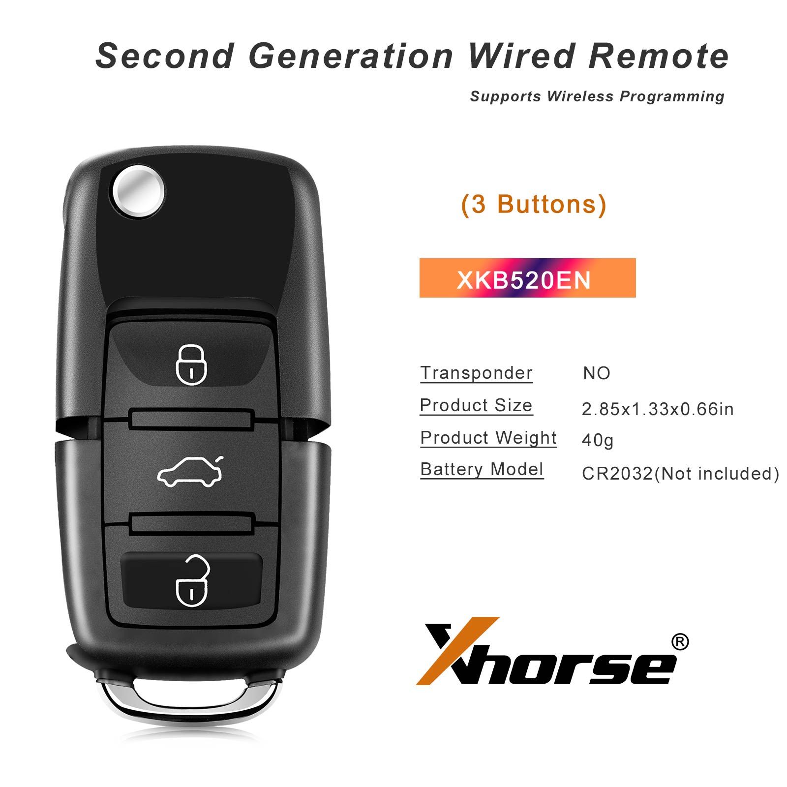 2025 Xhorse XKB520EN Deuxième génération de fil à distance clé VW B5 Flip 3 boutons prend en charge la programmation sans fil clé intelligente universelle 5pcs / lot