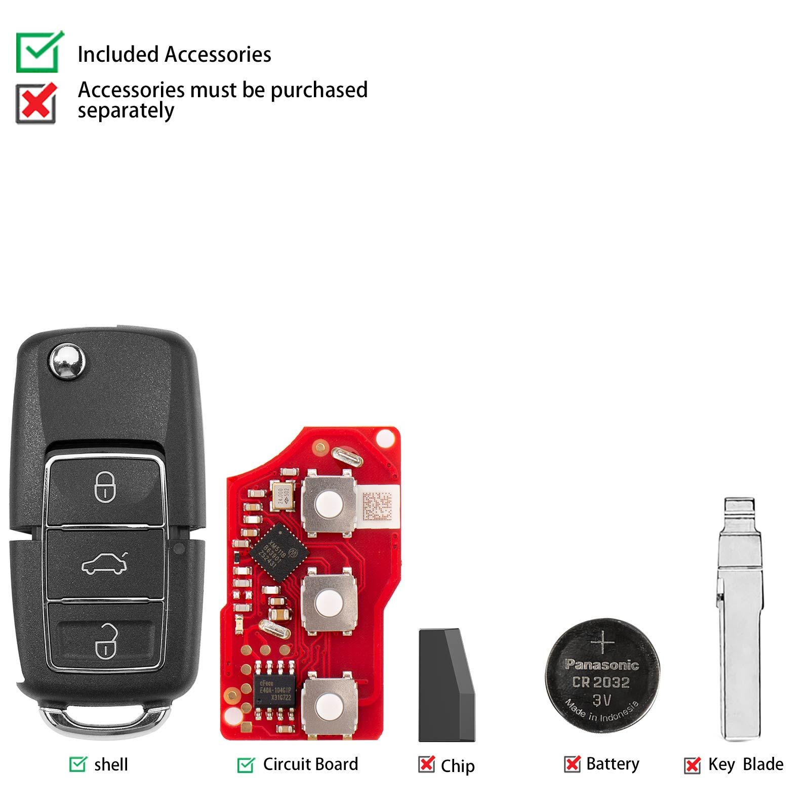 XHORSE XKB526EN B5 (Pliable 3 boutons - Noir) Deuxième génération Universal Remote Key 5pcs/lot