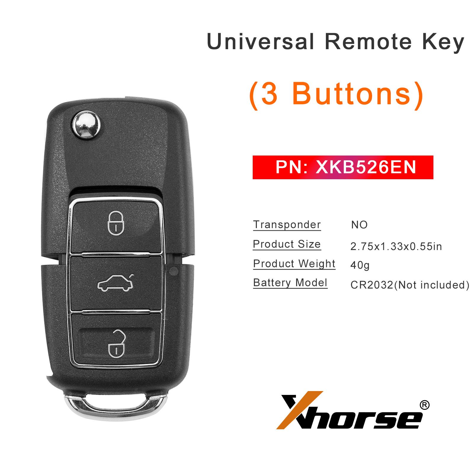 XHORSE XKB526EN B5 (Pliable 3 boutons - Noir) Deuxième génération Universal Remote Key 5pcs/lot