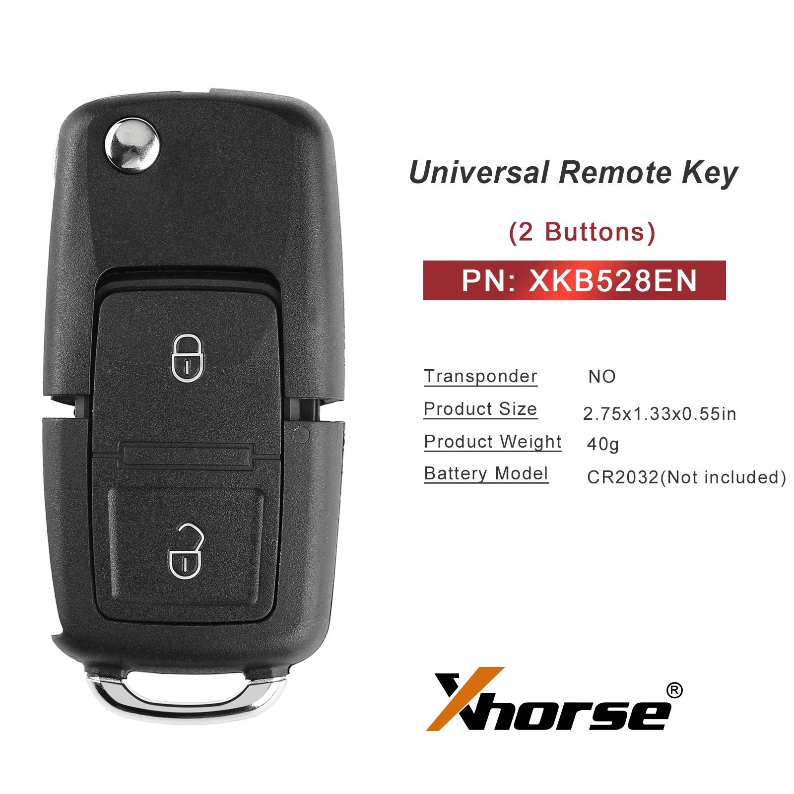 XHORSE XKB528EN B5 Style Deux Boutons Clé pliante Deuxième génération Universal Remote 5pcs / lot