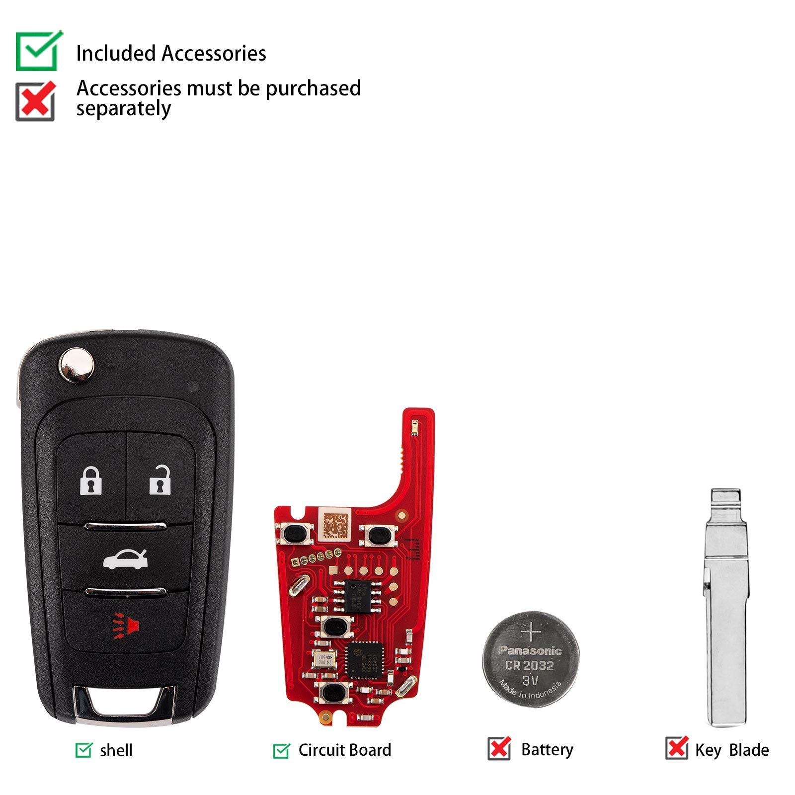 XHORSE XKBU21EN pour Buick modèles pliables 4 boutons seconde génération télécommande câblée 5pcs / lot