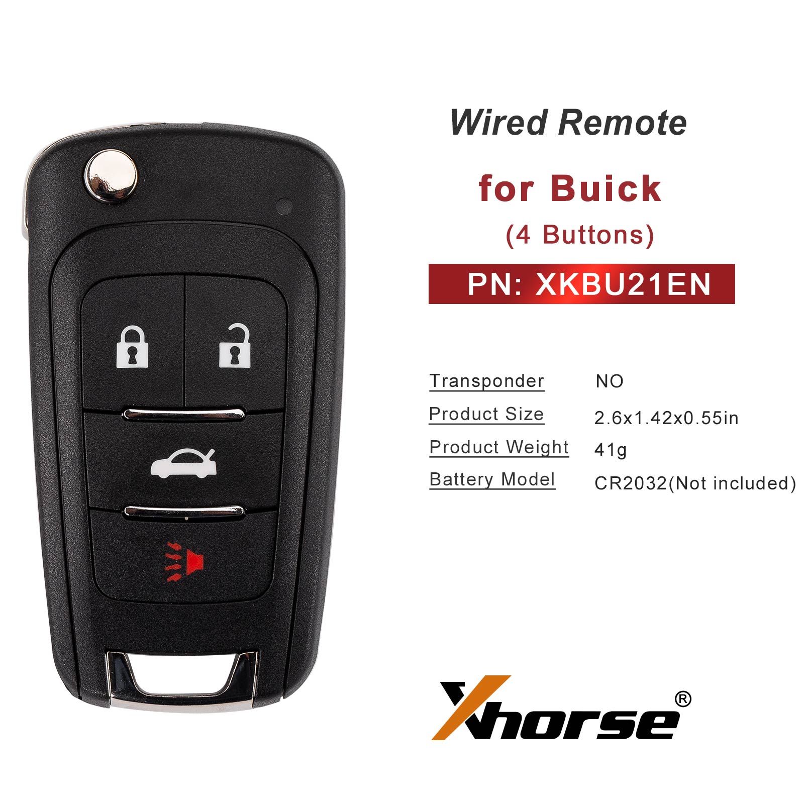 XHORSE XKBU21EN pour Buick modèles pliables 4 boutons seconde génération télécommande câblée 5pcs / lot