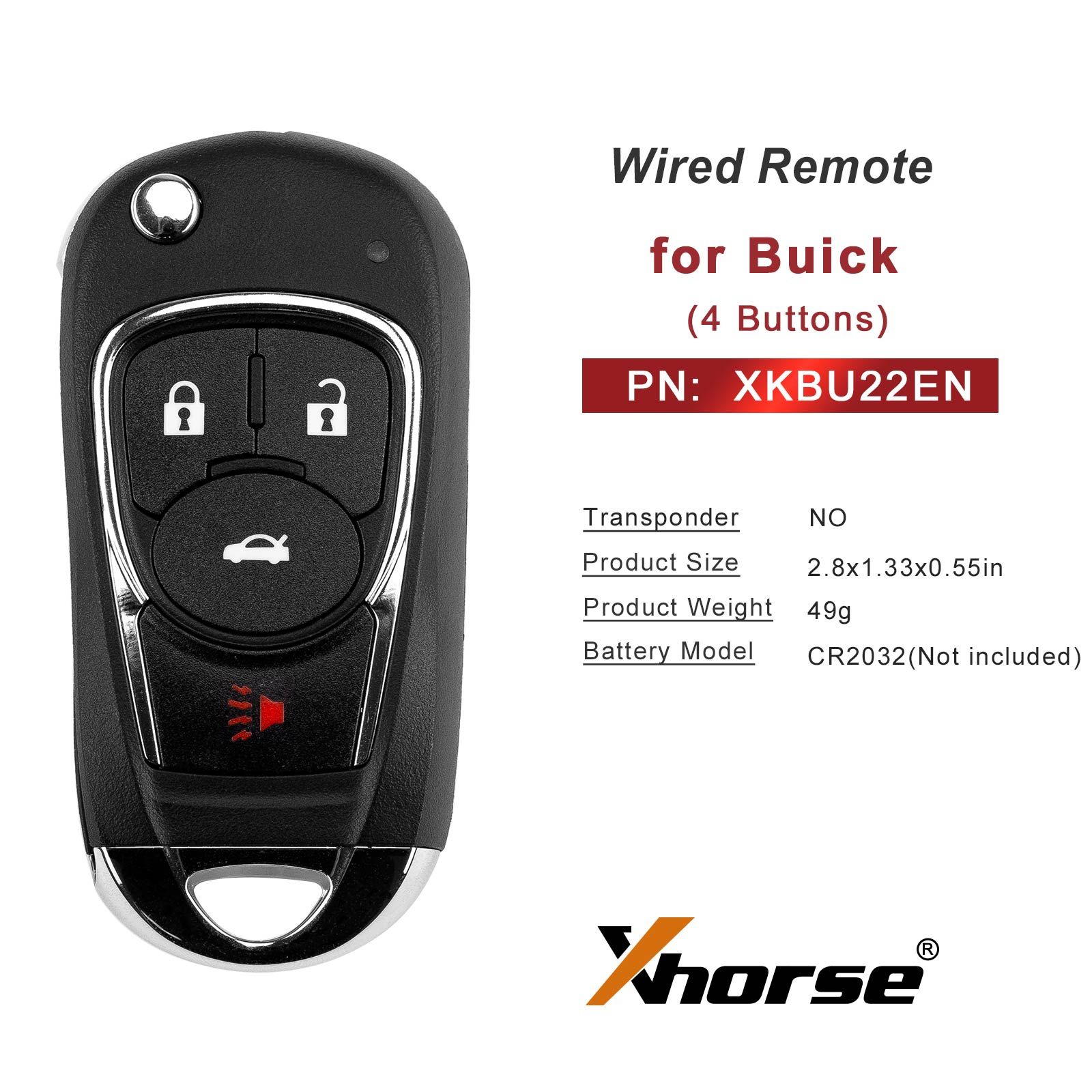 XHORSE XKBU22EN pour Buick modèle (pliable 4 boutons) deuxième génération télécommande câblée 5pcs / lot
