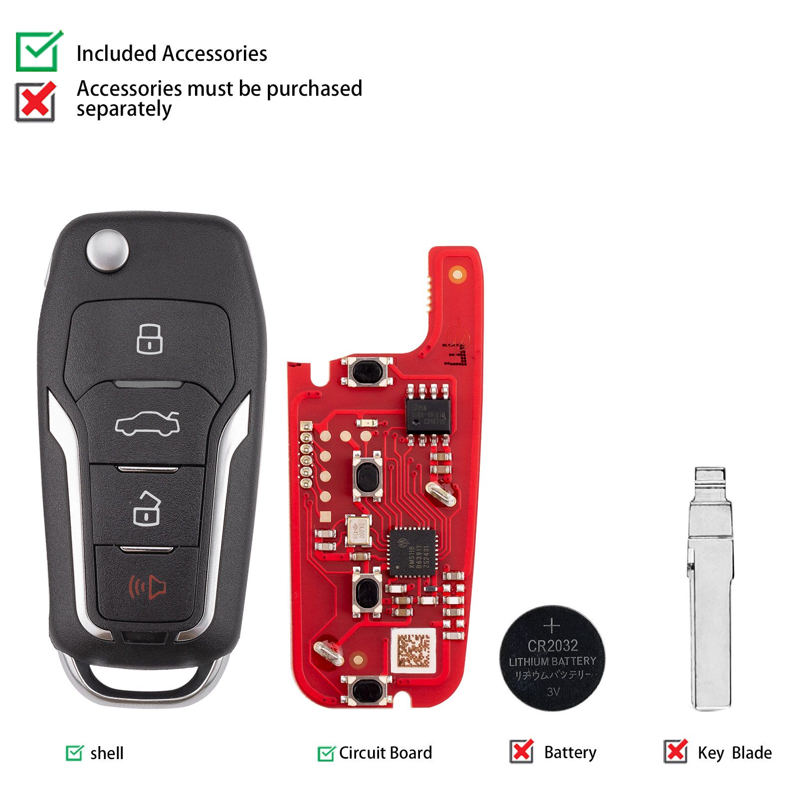 XHORSE XKFO21EN pour Ford 2ème génération clé intelligente 4 boutons clé à distance universelle 5pcs / lot
