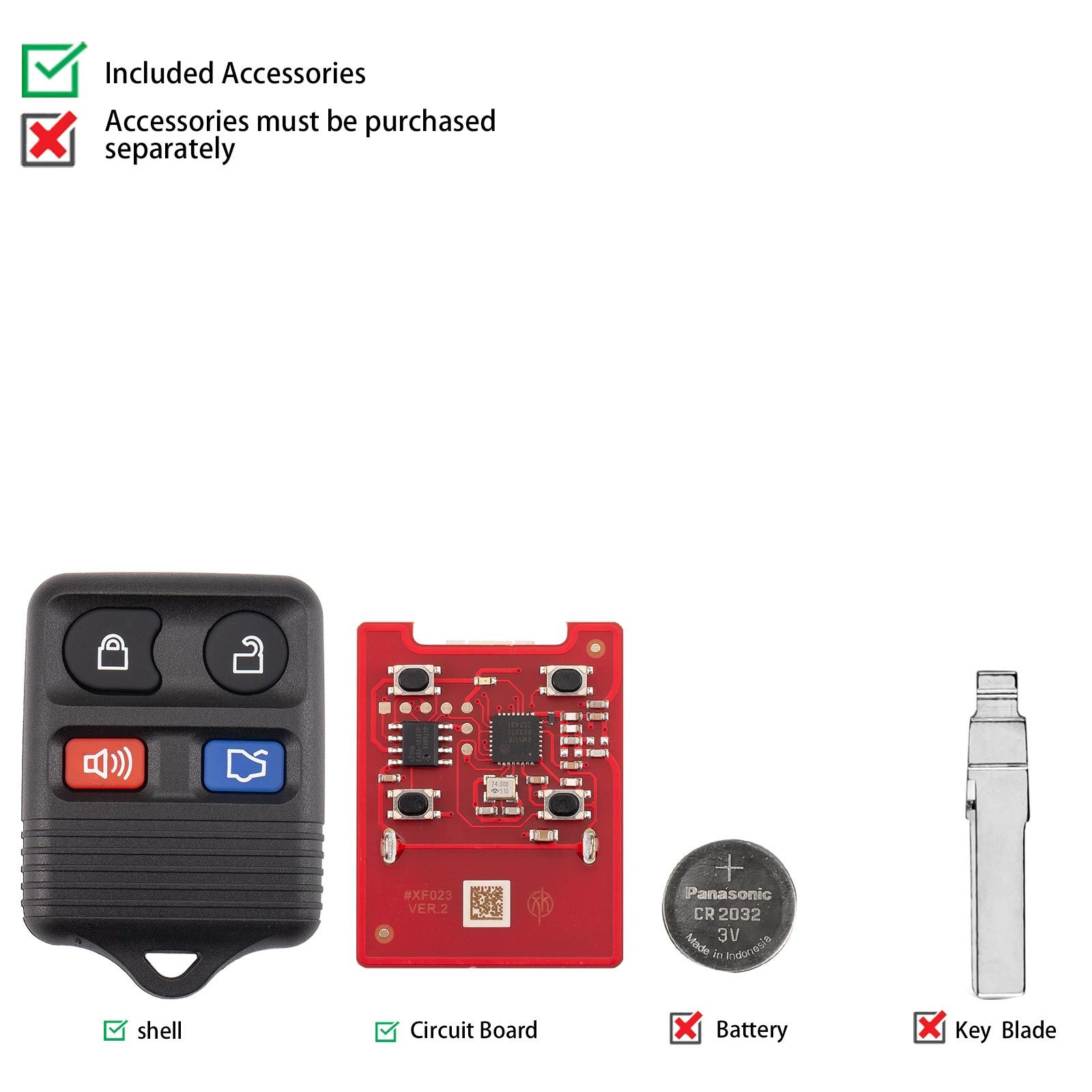 XHORSE XKFO22EN pour Ford Modèles 4 Boutons Split Square Deuxième Génération Télécommande Fillée 5pcs / lot