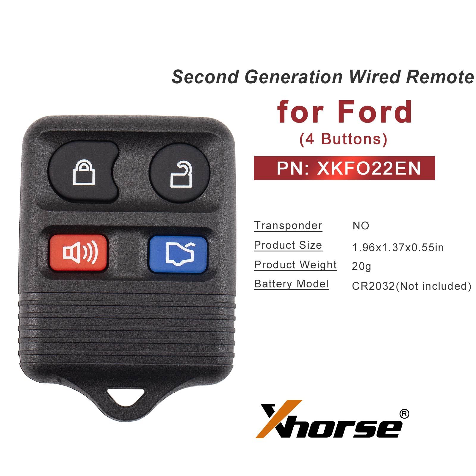 XHORSE XKFO22EN pour Ford Modèles 4 Boutons Split Square Deuxième Génération Télécommande Fillée 5pcs / lot