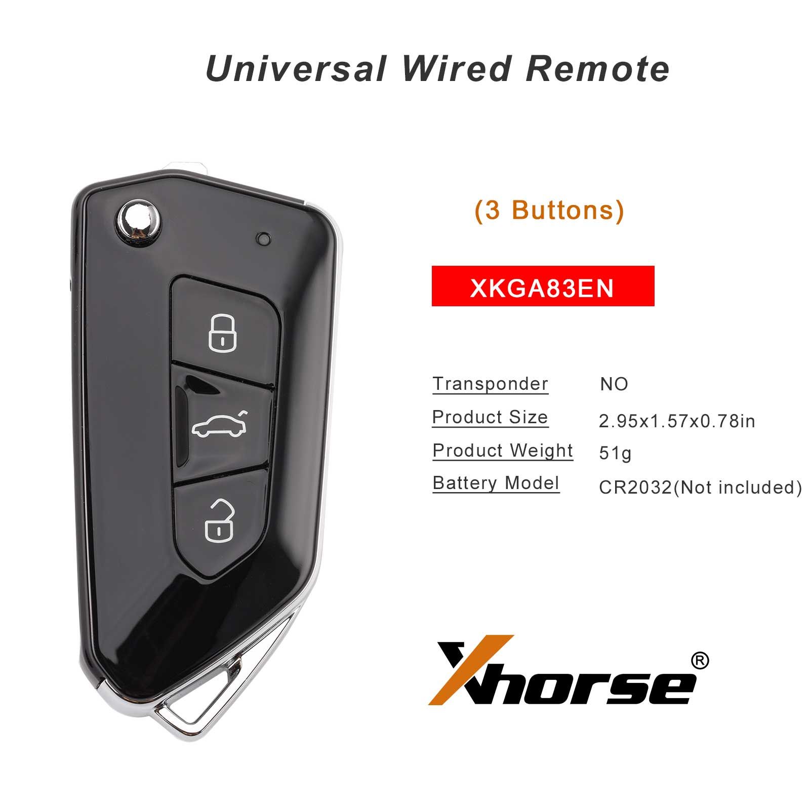 2025 XHORSE XKGA83EN Deuxième génération tous les boutons noirs GAO8 style télécommande câblée universelle 5pcs / lot