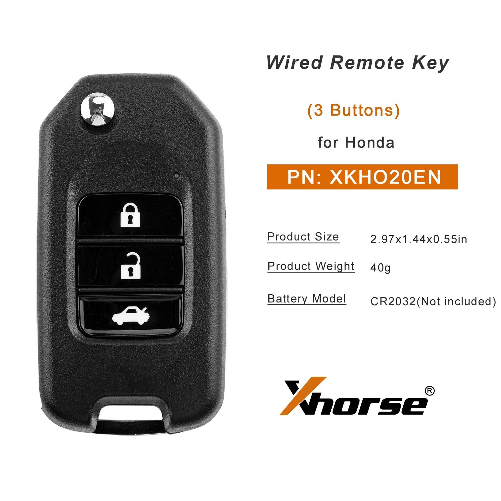 XHORSE XKHO20EN Deuxième génération fil clé à distance pour Honda Flip 3 boutons 5pcs / lot