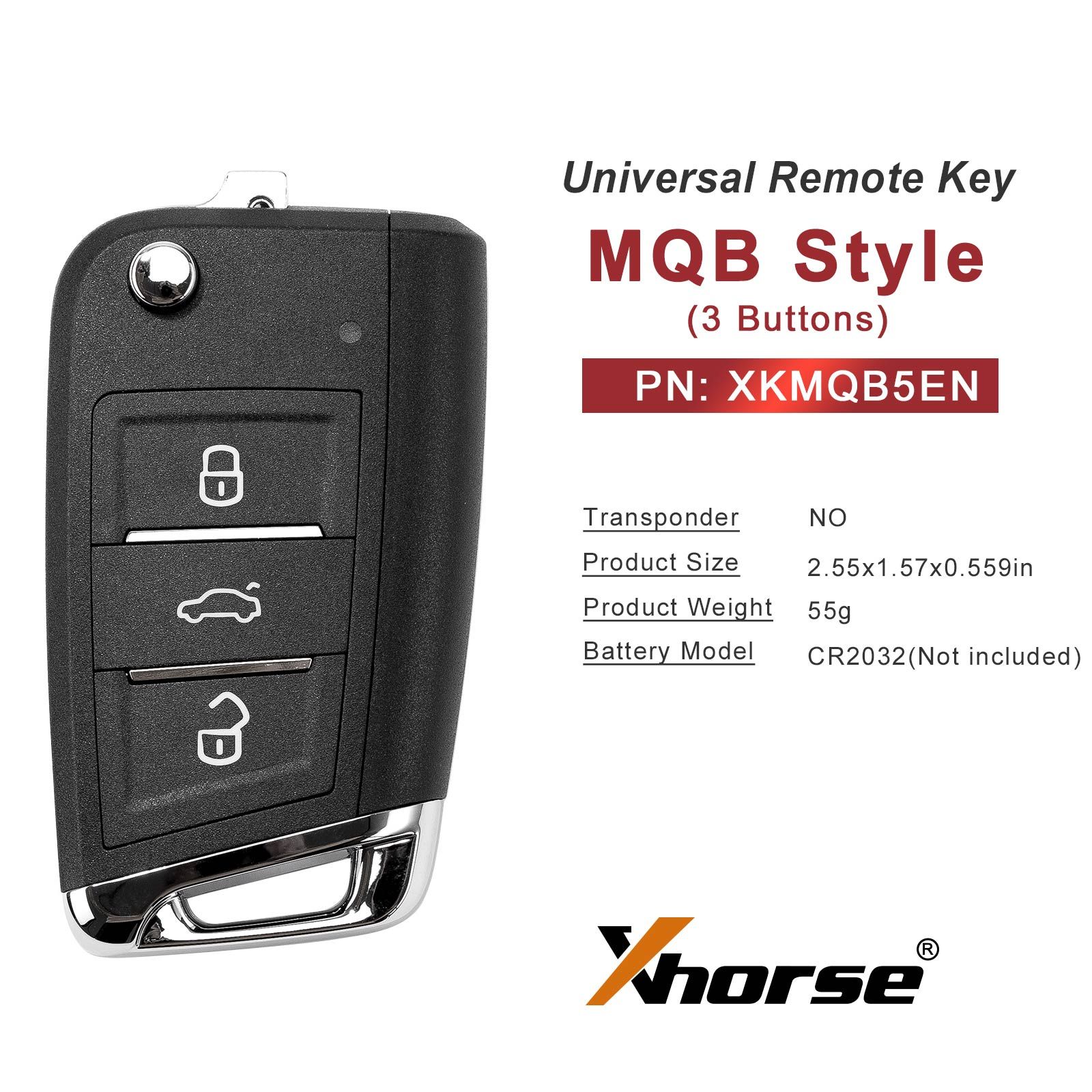 XHORSE XKMQB5EN VW MQB 2ème génération clé intelligente 3 boutons clé à distance universelle 5pcs / lot