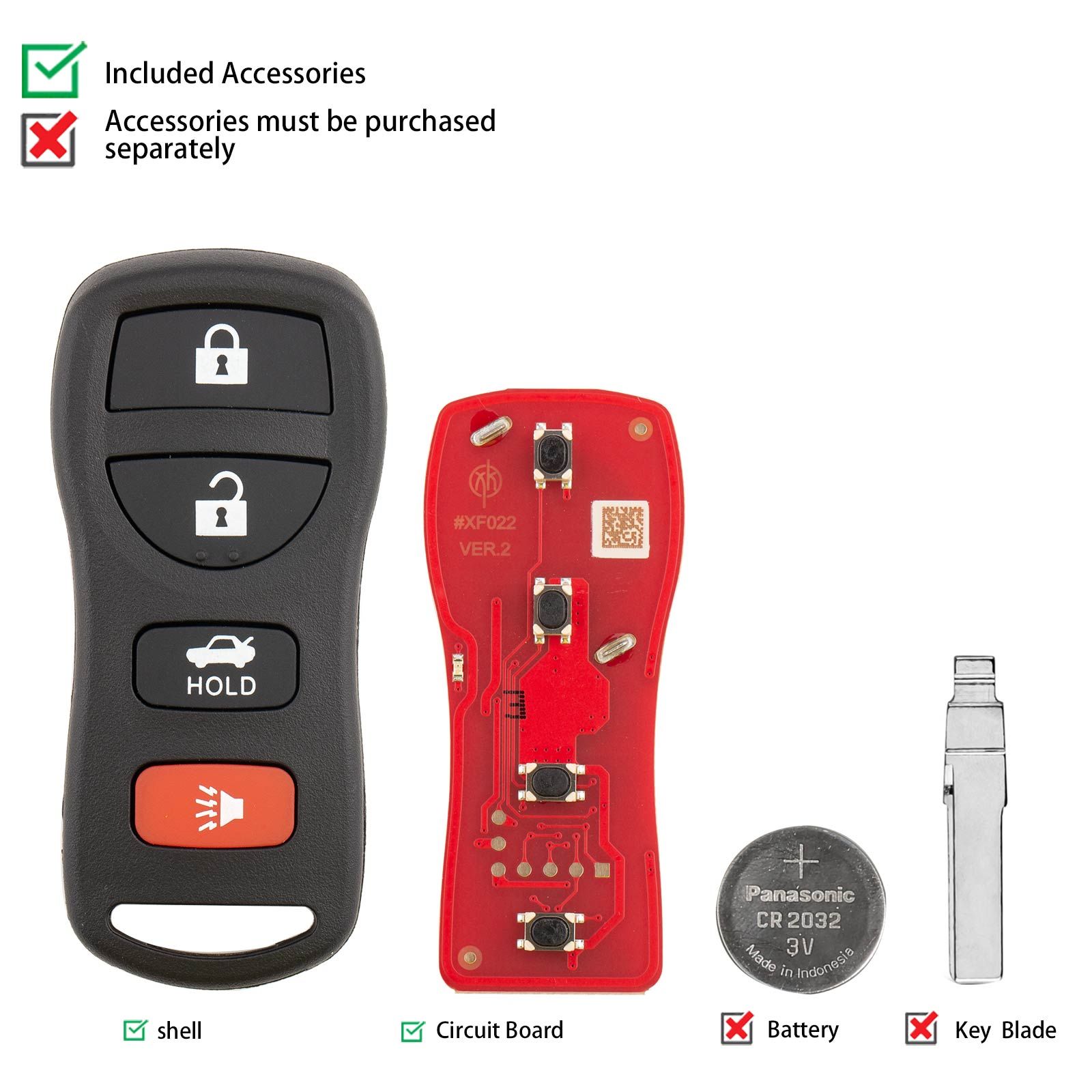 XHORSE XKNI20EN Fil clé à distance Nissan séparer 4 boutons seconde génération fil clé à distance 5pcs / lot
