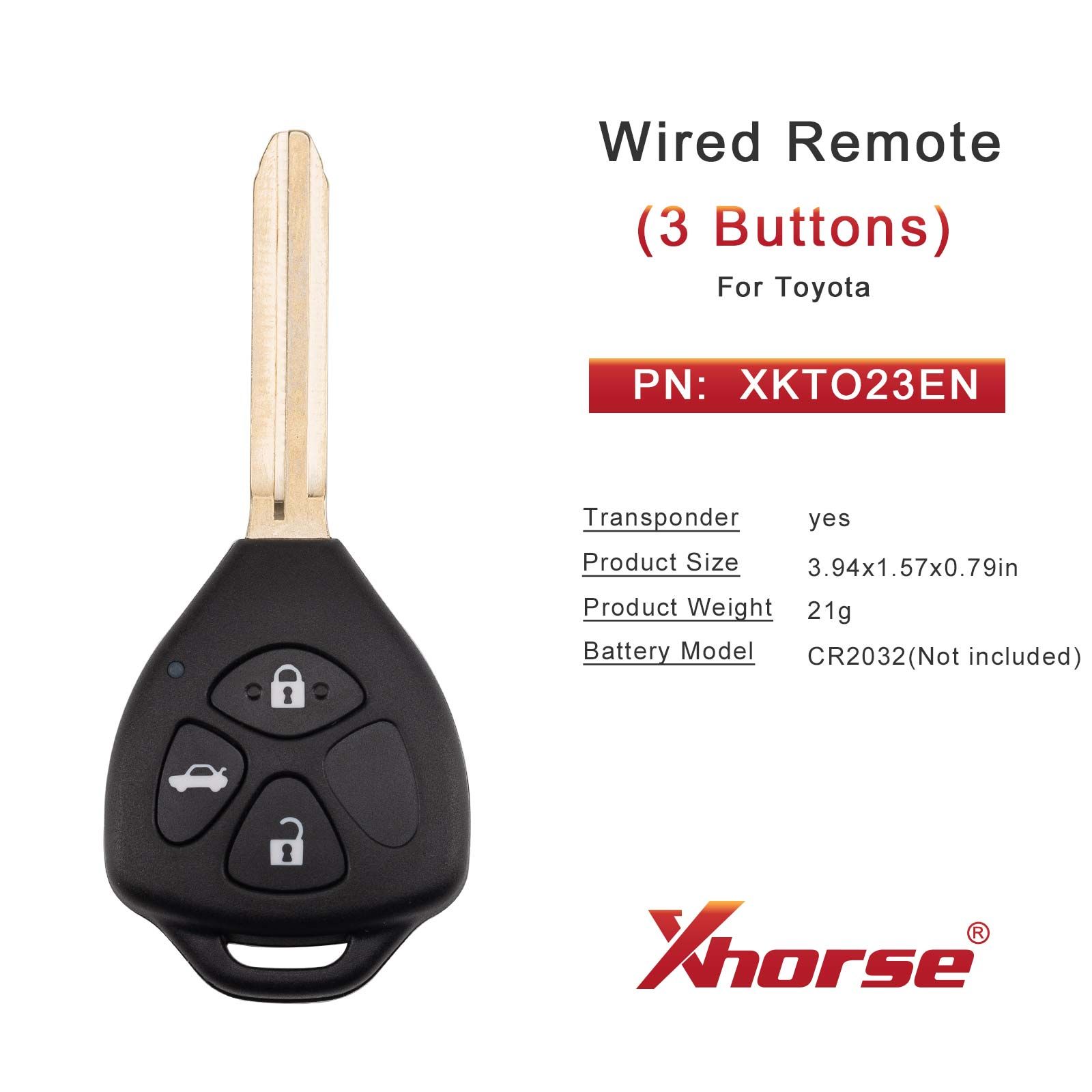 XHORSE XKTO23EN pour Toyota modèles gauche 3 boutons triangle deuxième génération télécommande câblée 5pcs / lot